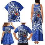 Personalized North Melbourne Kangaroos Family Matching Tank Maxi Dress and Hawaiian Shirt Polynesian Tribal Kangaroo Mascot With Hibiscus Floral Art