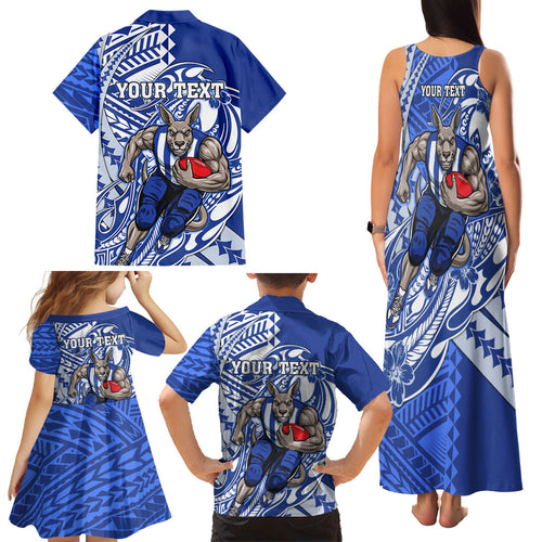 Personalized North Melbourne Kangaroos Family Matching Tank Maxi Dress and Hawaiian Shirt Polynesian Tribal Kangaroo Mascot With Hibiscus Floral Art