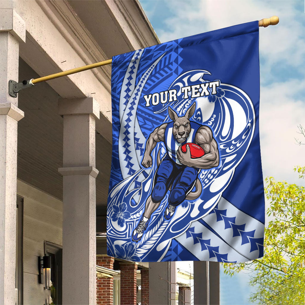 Personalized North Melbourne Kangaroos Garden Flag Polynesian Tribal Kangaroo Mascot With Hibiscus Floral Art