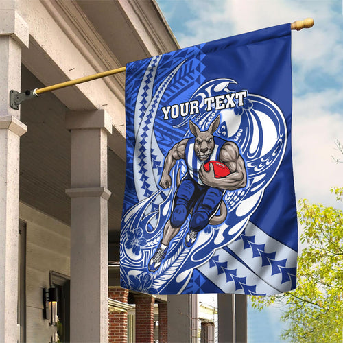 Personalized North Melbourne Kangaroos Garden Flag Polynesian Tribal Kangaroo Mascot With Hibiscus Floral Art