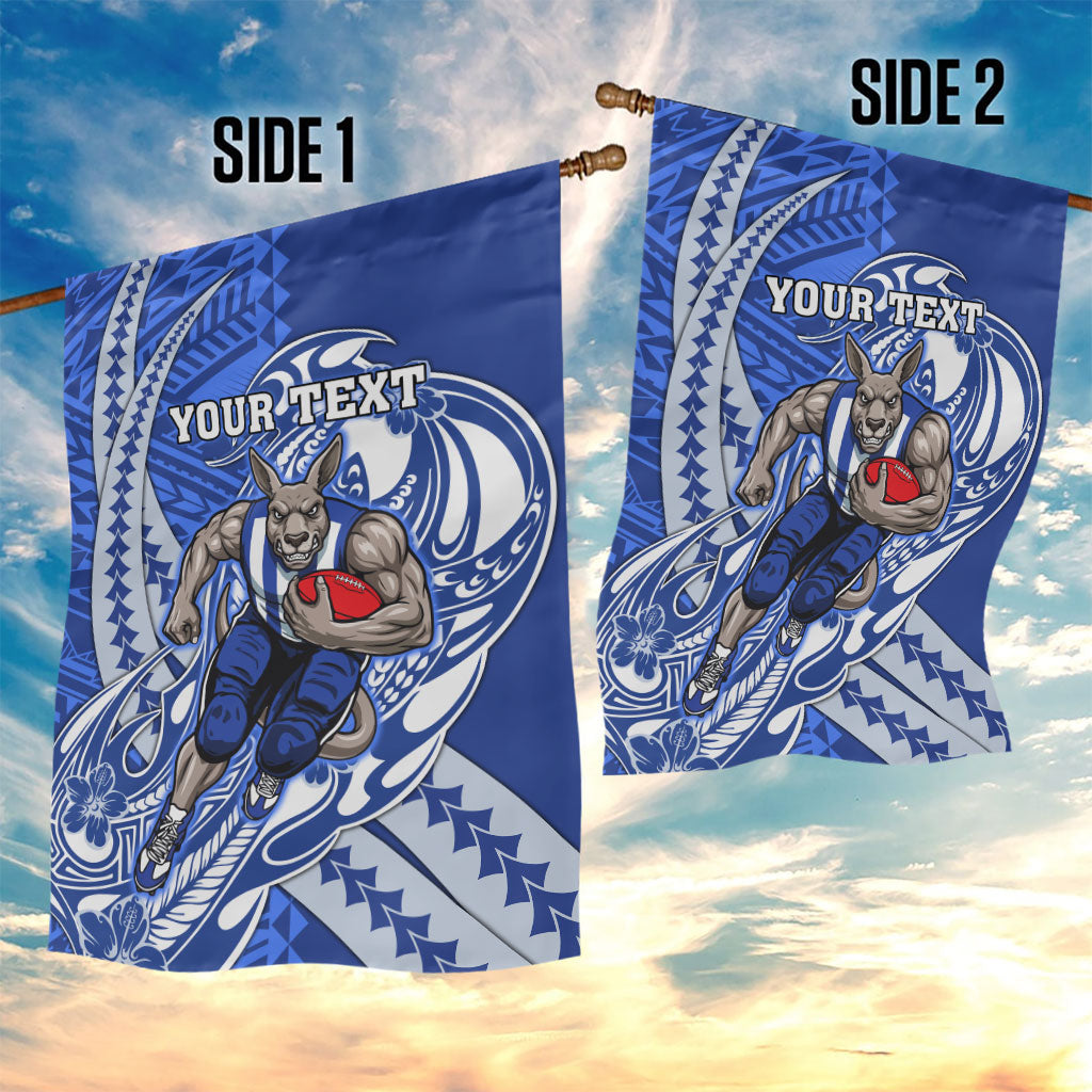 Personalized North Melbourne Kangaroos Garden Flag Polynesian Tribal Kangaroo Mascot With Hibiscus Floral Art
