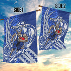 Personalized North Melbourne Kangaroos Garden Flag Polynesian Tribal Kangaroo Mascot With Hibiscus Floral Art