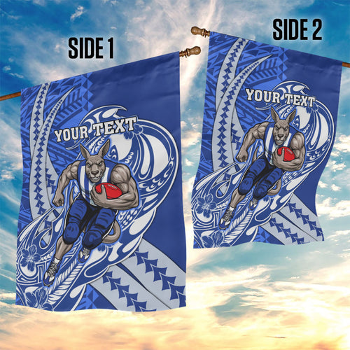 Personalized North Melbourne Kangaroos Garden Flag Polynesian Tribal Kangaroo Mascot With Hibiscus Floral Art