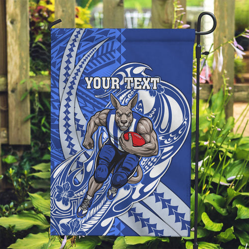 Personalized North Melbourne Kangaroos Garden Flag Polynesian Tribal Kangaroo Mascot With Hibiscus Floral Art