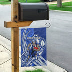 Personalized North Melbourne Kangaroos Garden Flag Polynesian Tribal Kangaroo Mascot With Hibiscus Floral Art