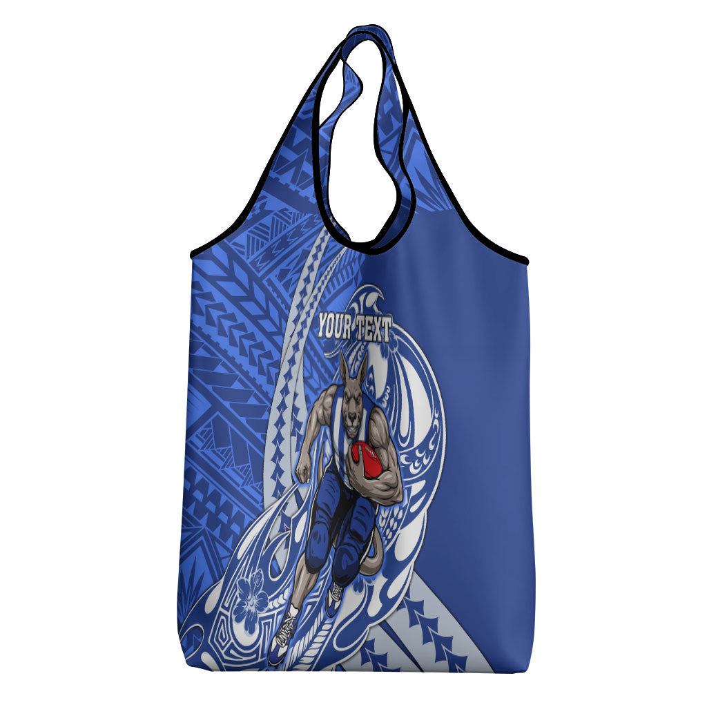 Personalized North Melbourne Kangaroos Grocery Bag Polynesian Tribal Kangaroo Mascot With Hibiscus Floral Art