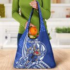 Personalized North Melbourne Kangaroos Grocery Bag Polynesian Tribal Kangaroo Mascot With Hibiscus Floral Art