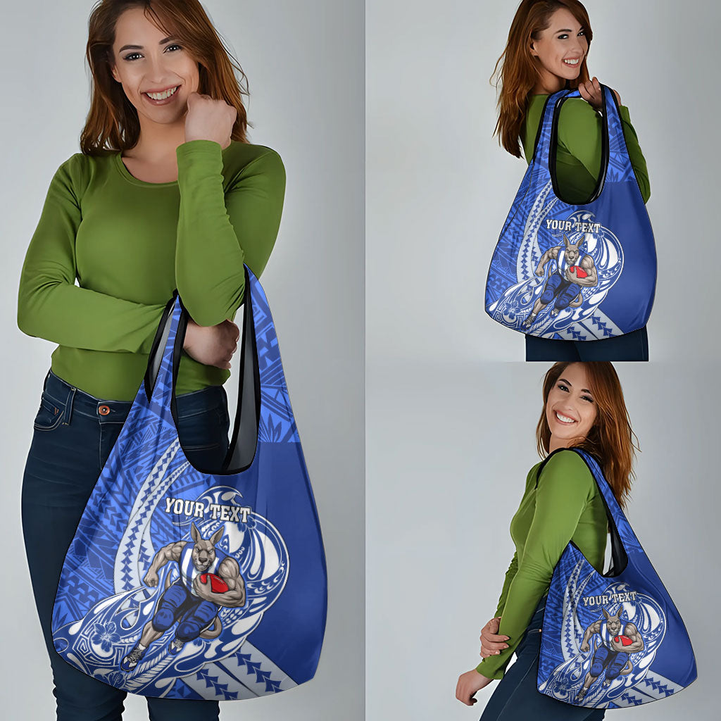 Personalized North Melbourne Kangaroos Grocery Bag Polynesian Tribal Kangaroo Mascot With Hibiscus Floral Art
