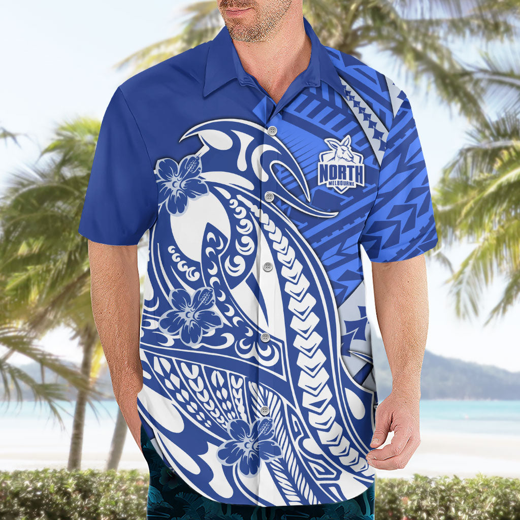Personalized North Melbourne Kangaroos Hawaiian Shirt Polynesian Tribal Kangaroo Mascot With Hibiscus Floral Art