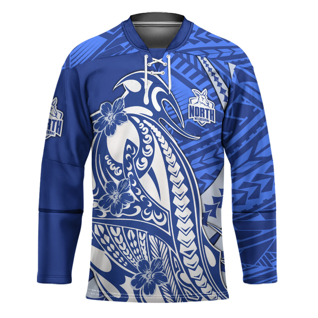 Personalized North Melbourne Kangaroos Hockey Jersey Polynesian Tribal Kangaroo Mascot With Hibiscus Floral Art