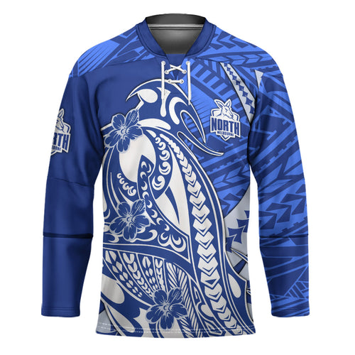 Personalized North Melbourne Kangaroos Hockey Jersey Polynesian Tribal Kangaroo Mascot With Hibiscus Floral Art