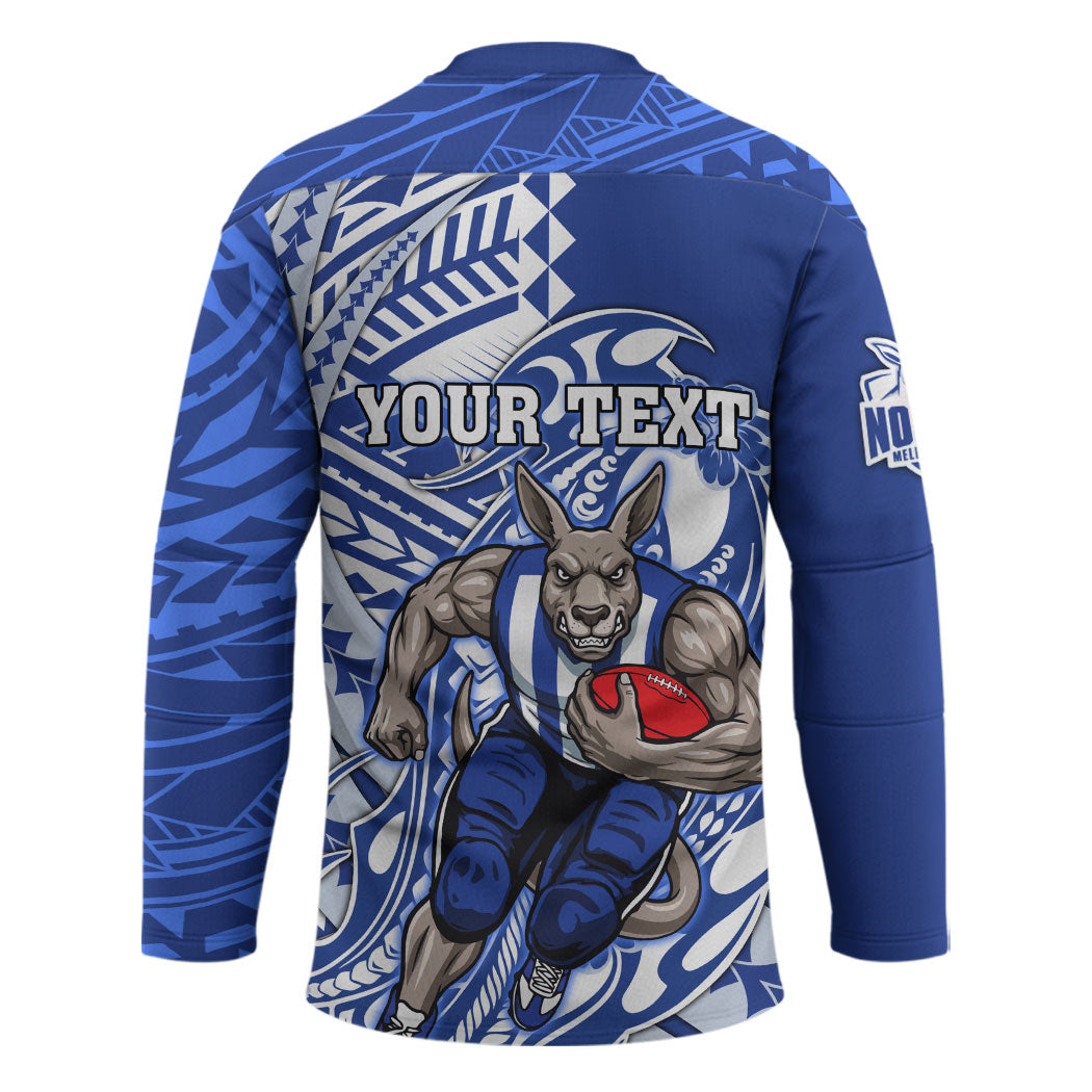 Personalized North Melbourne Kangaroos Hockey Jersey Polynesian Tribal Kangaroo Mascot With Hibiscus Floral Art