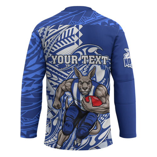 Personalized North Melbourne Kangaroos Hockey Jersey Polynesian Tribal Kangaroo Mascot With Hibiscus Floral Art