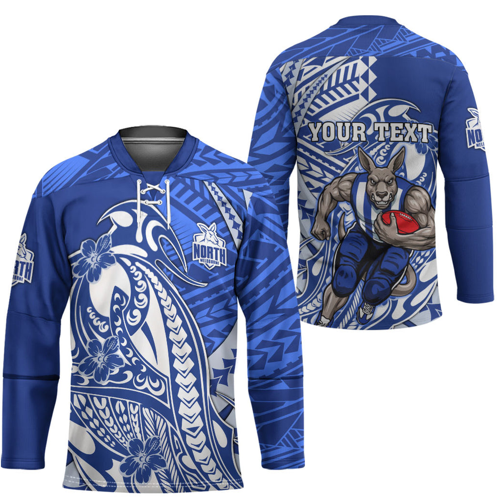 Personalized North Melbourne Kangaroos Hockey Jersey Polynesian Tribal Kangaroo Mascot With Hibiscus Floral Art