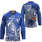 Personalized North Melbourne Kangaroos Hockey Jersey Polynesian Tribal Kangaroo Mascot With Hibiscus Floral Art