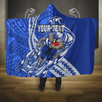 Personalized North Melbourne Kangaroos Hooded Blanket Polynesian Tribal Kangaroo Mascot With Hibiscus Floral Art