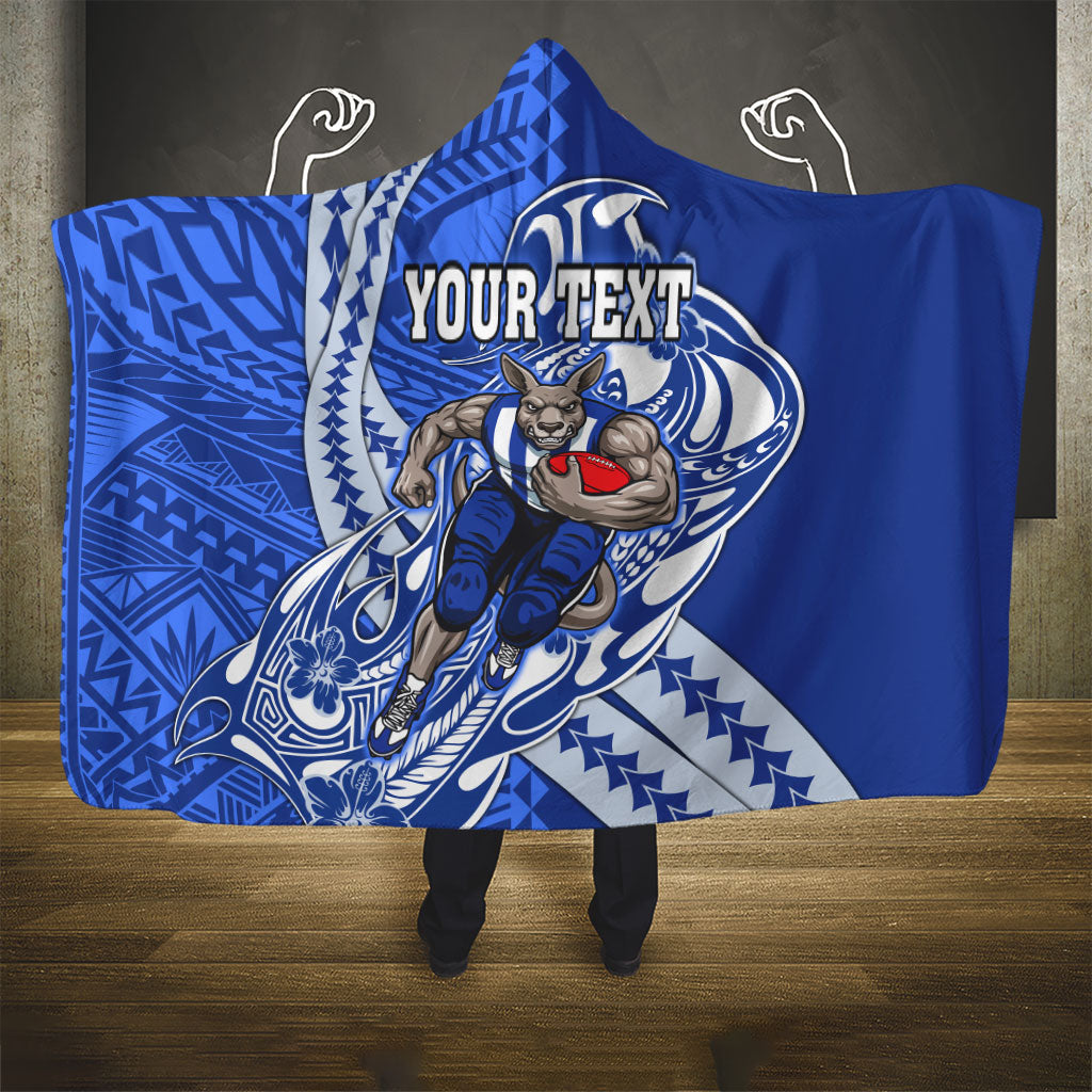 Personalized North Melbourne Kangaroos Hooded Blanket Polynesian Tribal Kangaroo Mascot With Hibiscus Floral Art