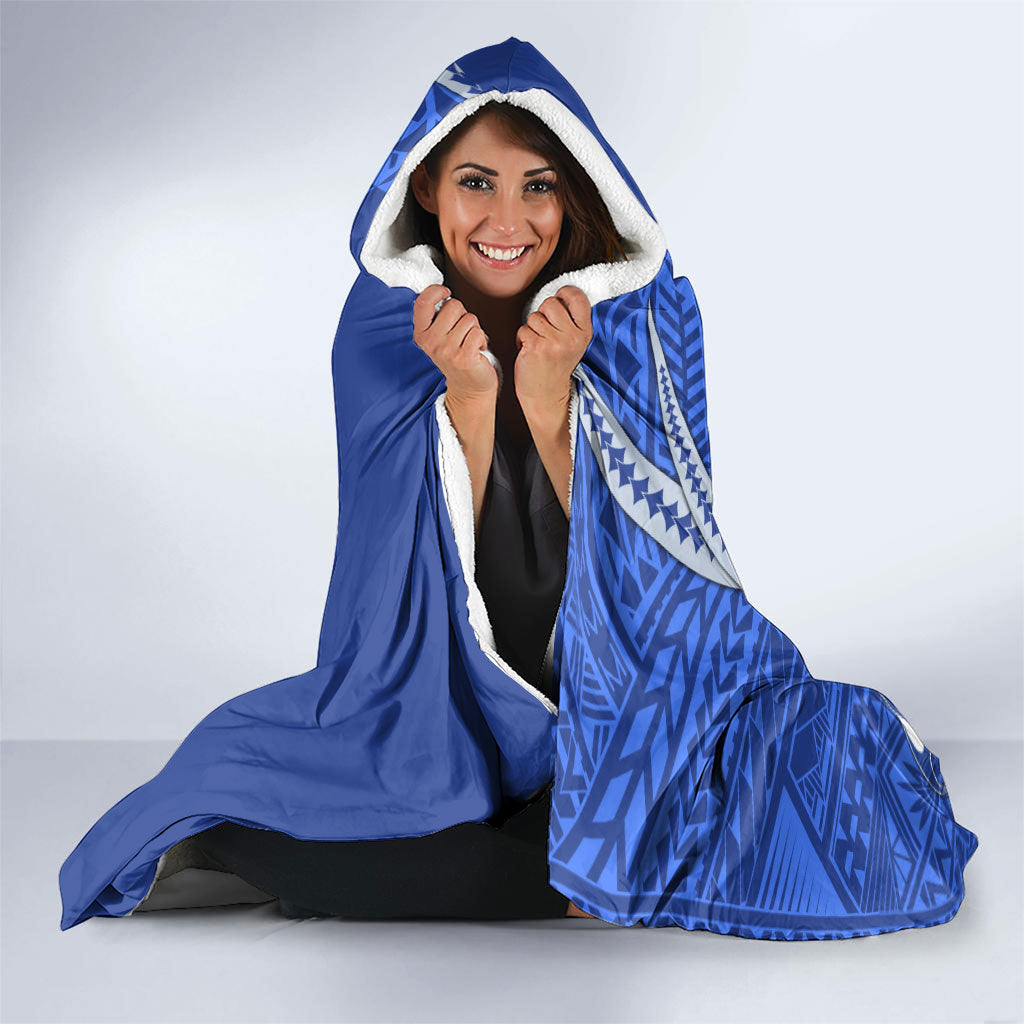 Personalized North Melbourne Kangaroos Hooded Blanket Polynesian Tribal Kangaroo Mascot With Hibiscus Floral Art