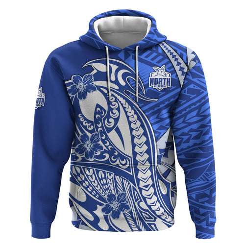 Personalized North Melbourne Kangaroos Hoodie Polynesian Tribal Kangaroo Mascot With Hibiscus Floral Art