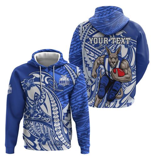 Personalized North Melbourne Kangaroos Hoodie Polynesian Tribal Kangaroo Mascot With Hibiscus Floral Art