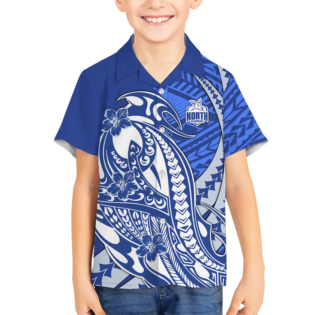 Personalized North Melbourne Kangaroos Kid Hawaiian Shirt Polynesian Tribal Kangaroo Mascot With Hibiscus Floral Art