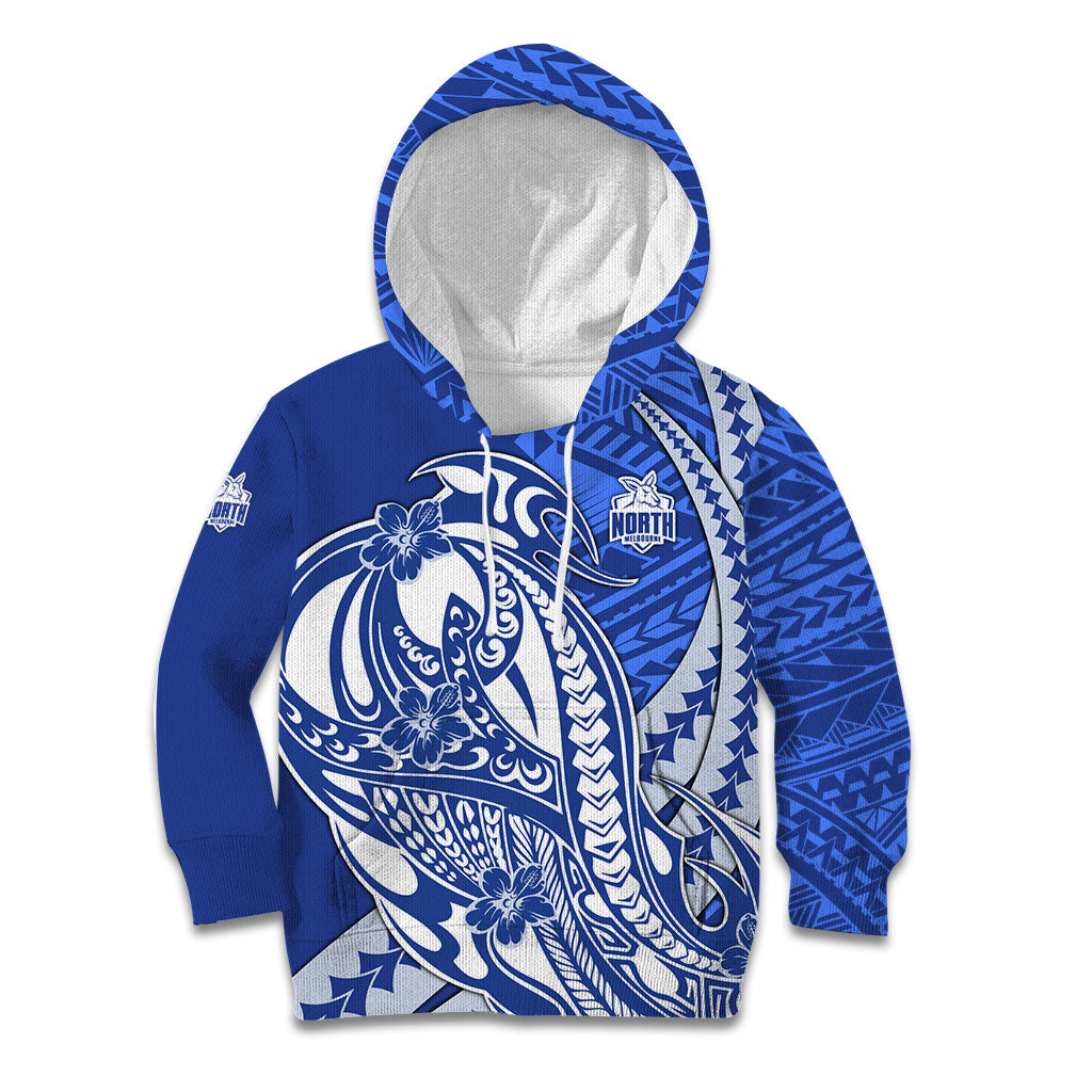 Personalized North Melbourne Kangaroos Kid Hoodie Polynesian Tribal Kangaroo Mascot With Hibiscus Floral Art