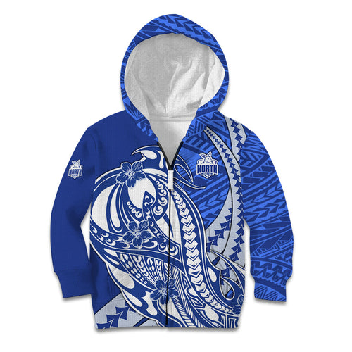Personalized North Melbourne Kangaroos Kid Hoodie Polynesian Tribal Kangaroo Mascot With Hibiscus Floral Art
