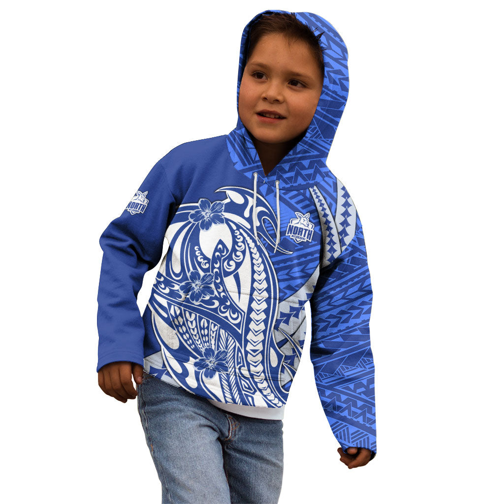 Personalized North Melbourne Kangaroos Kid Hoodie Polynesian Tribal Kangaroo Mascot With Hibiscus Floral Art