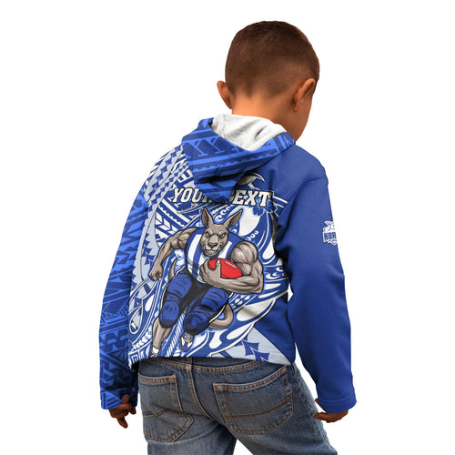 Personalized North Melbourne Kangaroos Kid Hoodie Polynesian Tribal Kangaroo Mascot With Hibiscus Floral Art