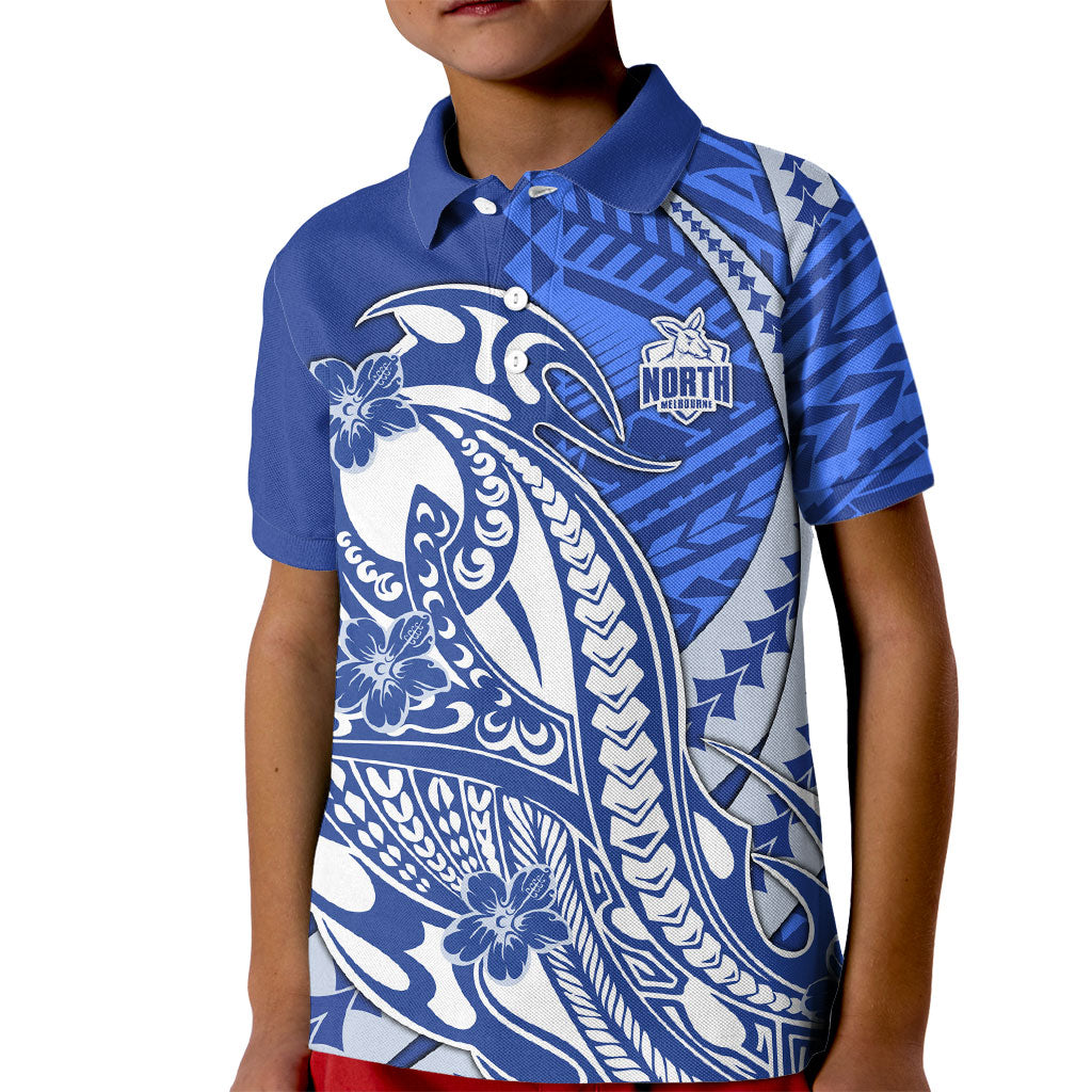Personalized North Melbourne Kangaroos Kid Polo Shirt Polynesian Tribal Kangaroo Mascot With Hibiscus Floral Art