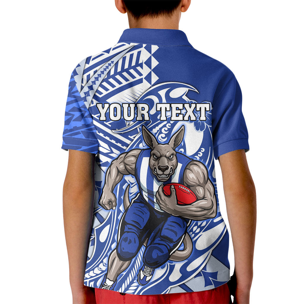 Personalized North Melbourne Kangaroos Kid Polo Shirt Polynesian Tribal Kangaroo Mascot With Hibiscus Floral Art