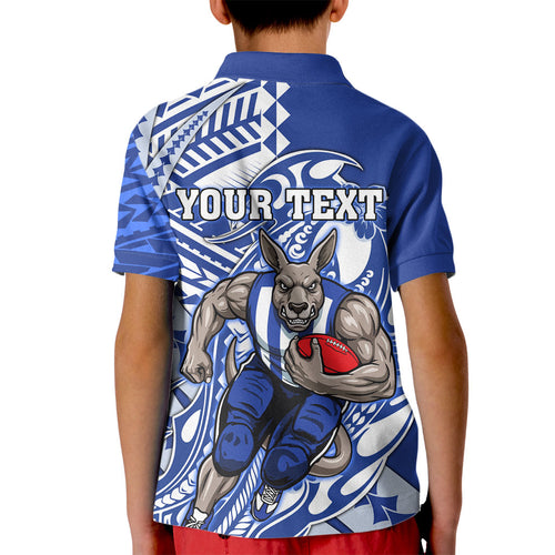 Personalized North Melbourne Kangaroos Kid Polo Shirt Polynesian Tribal Kangaroo Mascot With Hibiscus Floral Art