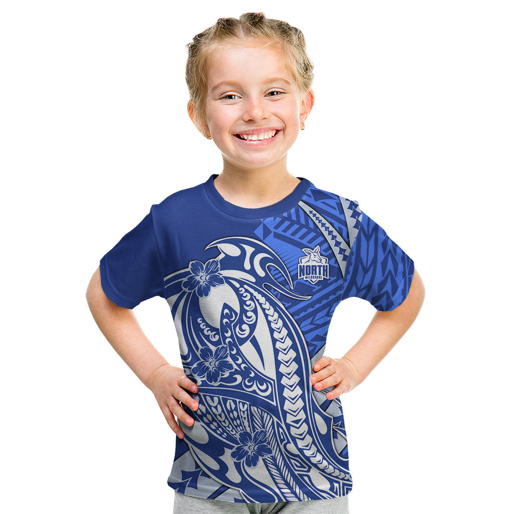 Personalized North Melbourne Kangaroos Kid T Shirt Polynesian Tribal Kangaroo Mascot With Hibiscus Floral Art