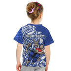 Personalized North Melbourne Kangaroos Kid T Shirt Polynesian Tribal Kangaroo Mascot With Hibiscus Floral Art