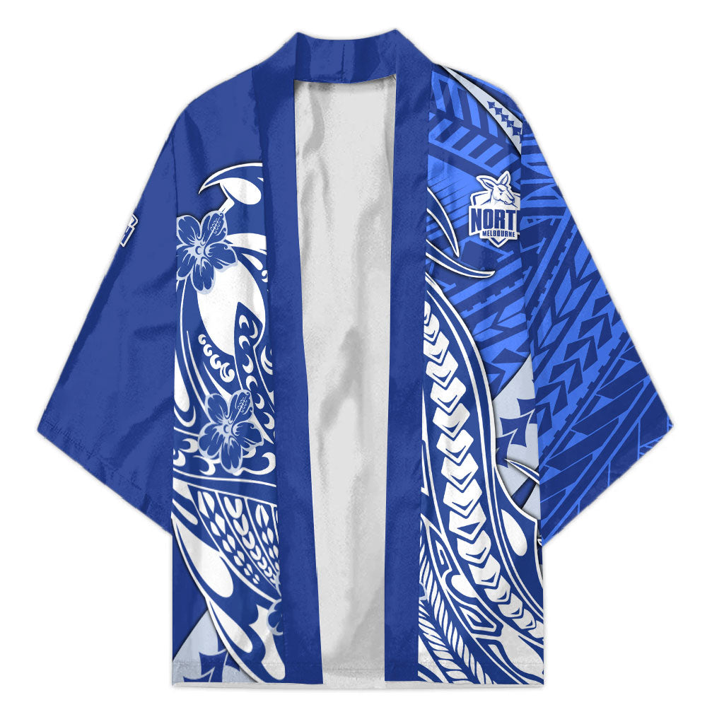 Personalized North Melbourne Kangaroos Kimono Polynesian Tribal Kangaroo Mascot With Hibiscus Floral Art