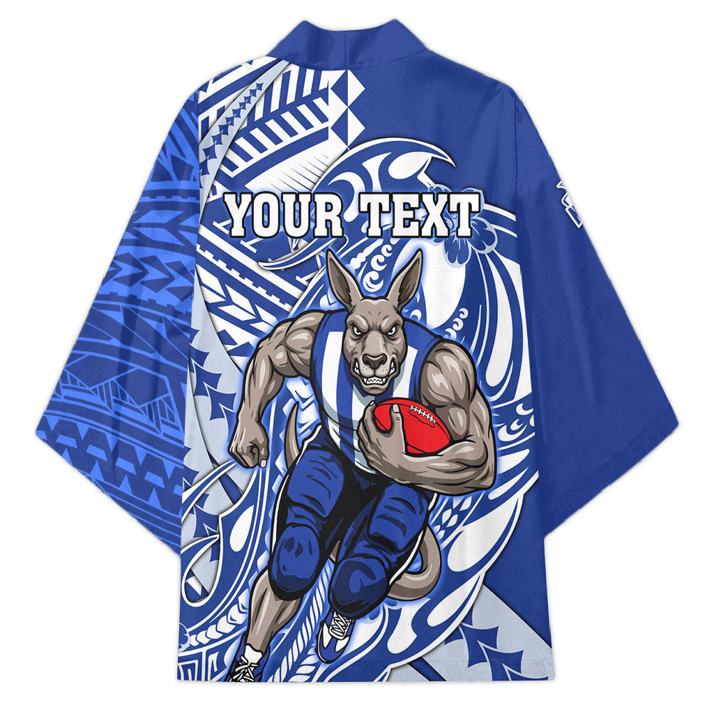 Personalized North Melbourne Kangaroos Kimono Polynesian Tribal Kangaroo Mascot With Hibiscus Floral Art