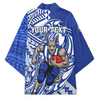 Personalized North Melbourne Kangaroos Kimono Polynesian Tribal Kangaroo Mascot With Hibiscus Floral Art