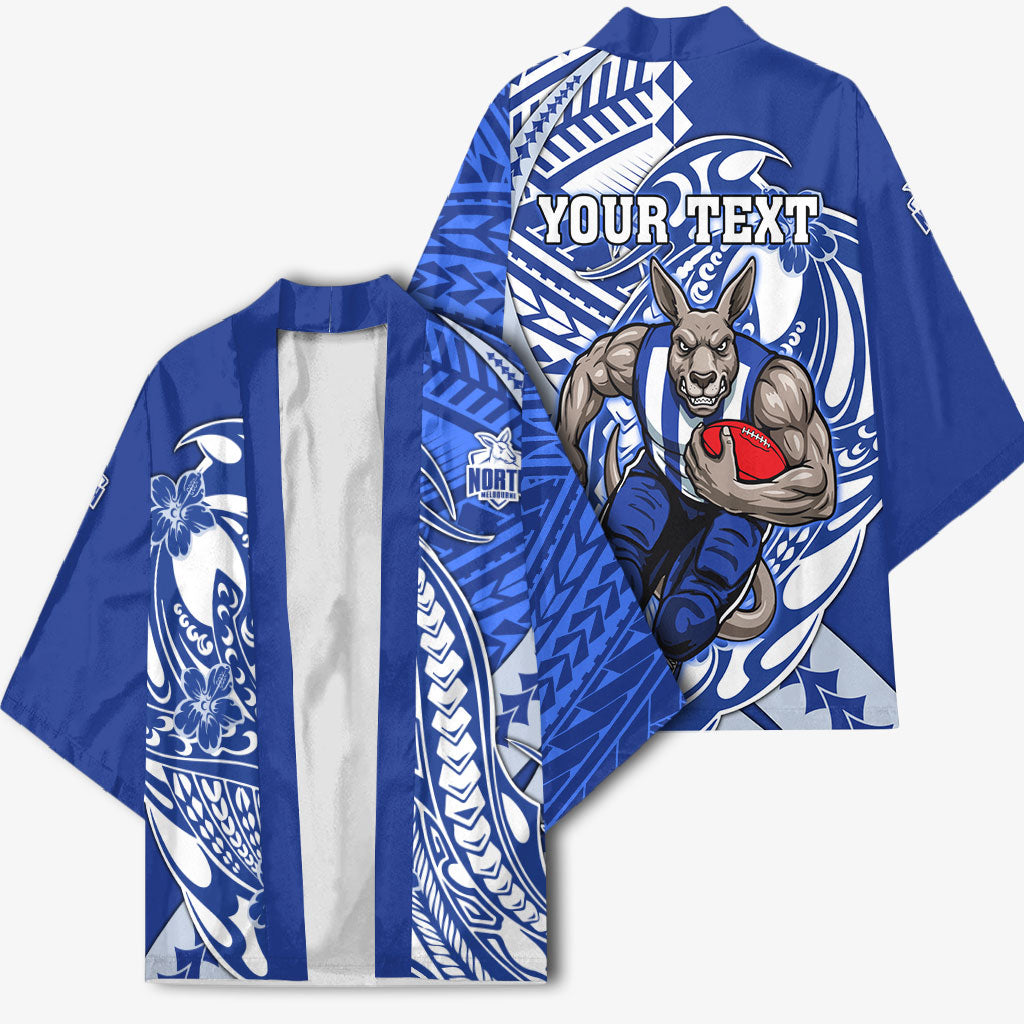 Personalized North Melbourne Kangaroos Kimono Polynesian Tribal Kangaroo Mascot With Hibiscus Floral Art