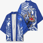 Personalized North Melbourne Kangaroos Kimono Polynesian Tribal Kangaroo Mascot With Hibiscus Floral Art