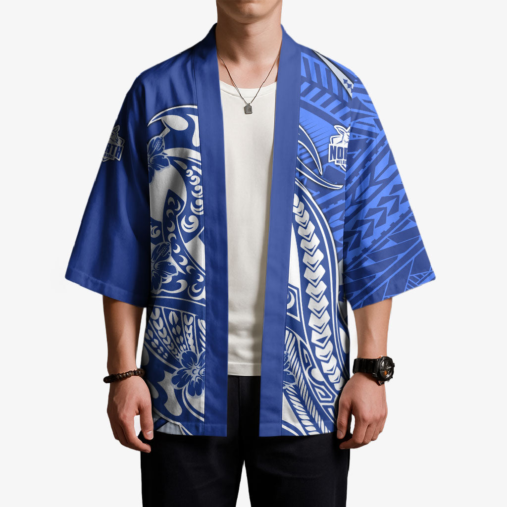 Personalized North Melbourne Kangaroos Kimono Polynesian Tribal Kangaroo Mascot With Hibiscus Floral Art