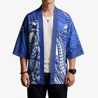 Personalized North Melbourne Kangaroos Kimono Polynesian Tribal Kangaroo Mascot With Hibiscus Floral Art