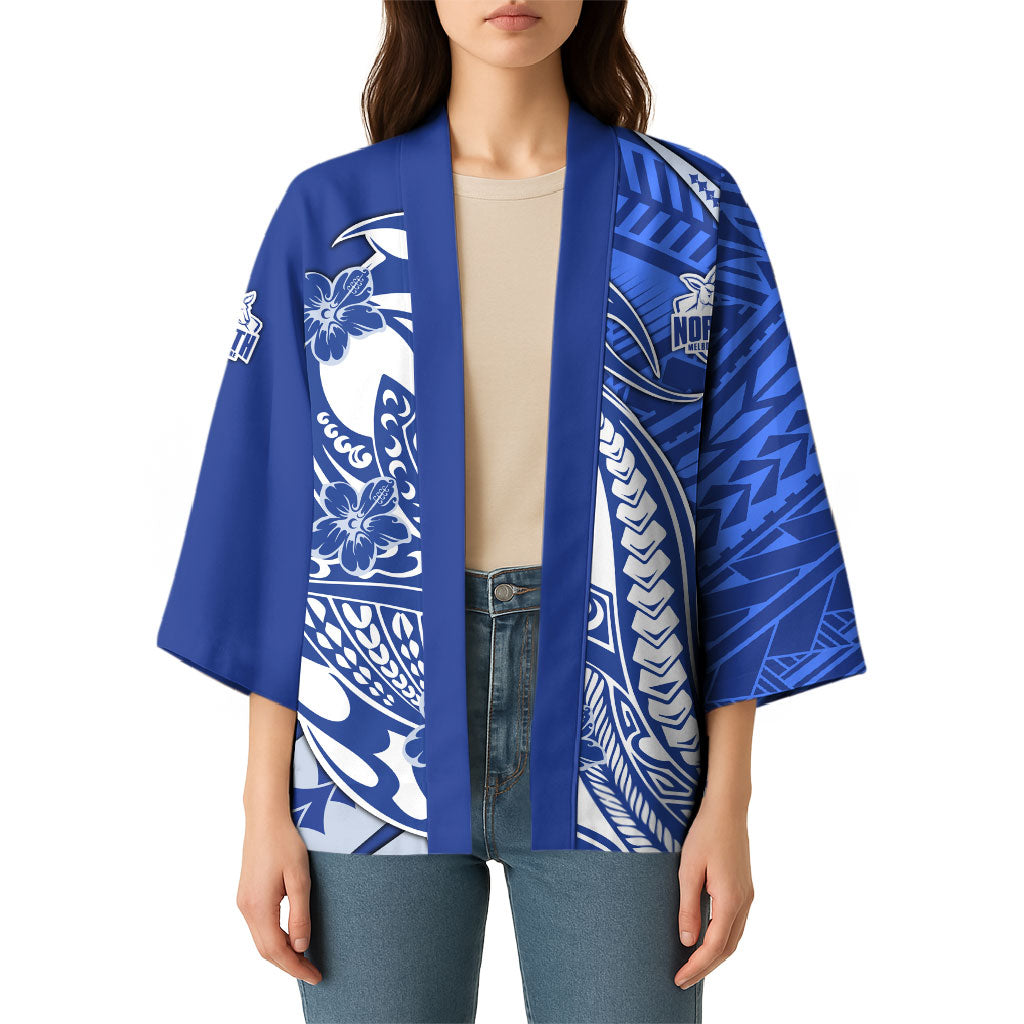 Personalized North Melbourne Kangaroos Kimono Polynesian Tribal Kangaroo Mascot With Hibiscus Floral Art