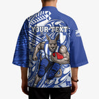 Personalized North Melbourne Kangaroos Kimono Polynesian Tribal Kangaroo Mascot With Hibiscus Floral Art