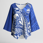 Personalized North Melbourne Kangaroos Kimono Sleeve Blouse Polynesian Tribal Kangaroo Mascot With Hibiscus Floral Art