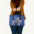 Personalized North Melbourne Kangaroos Leather Bag Polynesian Tribal Kangaroo Mascot With Hibiscus Floral Art