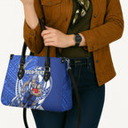 Personalized North Melbourne Kangaroos Leather Bag Polynesian Tribal Kangaroo Mascot With Hibiscus Floral Art