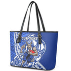 Personalized North Melbourne Kangaroos Leather Tote Bag Polynesian Tribal Kangaroo Mascot With Hibiscus Floral Art