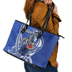 Personalized North Melbourne Kangaroos Leather Tote Bag Polynesian Tribal Kangaroo Mascot With Hibiscus Floral Art