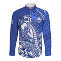 Personalized North Melbourne Kangaroos Long Sleeve Button Shirt Polynesian Tribal Kangaroo Mascot With Hibiscus Floral Art