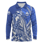 Personalized North Melbourne Kangaroos Long Sleeve Polo Shirt Polynesian Tribal Kangaroo Mascot With Hibiscus Floral Art